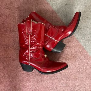 Farylrobin RARE Vintage Cherry Red Patent Leather Cowboy Boots, size 6